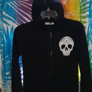 Heart skulls black & white zipper hoodie w/pockets